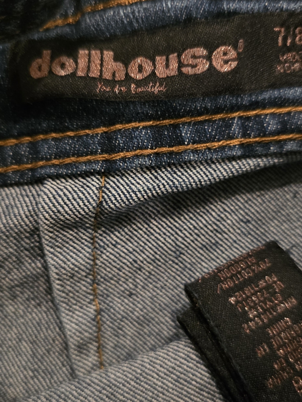 Dollhouse Dark Blue Plunging Wide-Leg Denim Jumpsuit - Picture 5 of 5